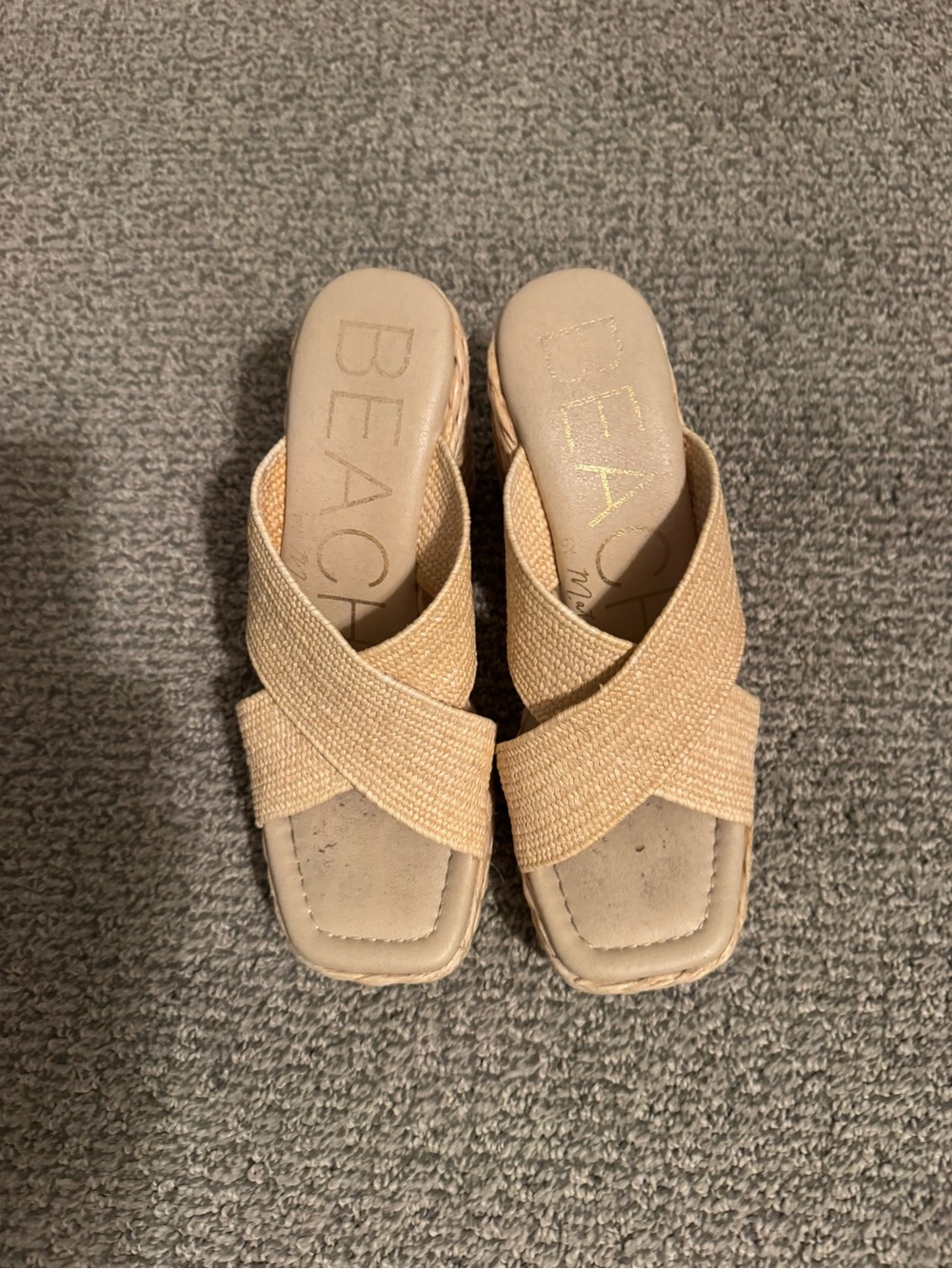 Beachfront Natural Woven Cross-Strap Platform Sandals - Natural